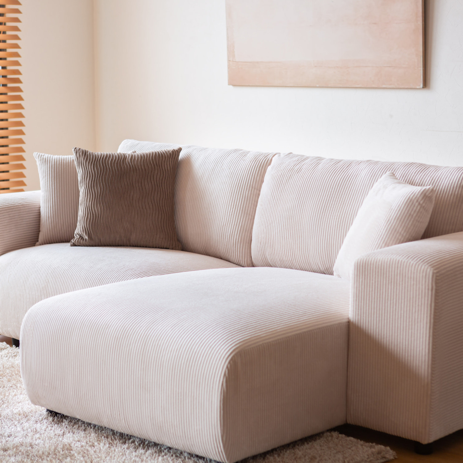 JAMBI Canapé d'angle modulable 3 places en velours côtelé beige