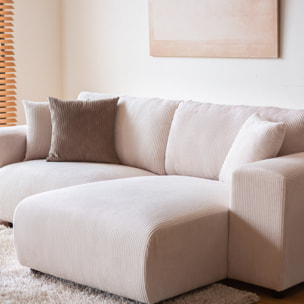 JAMBI Canapé d'angle modulable 3 places en velours côtelé beige