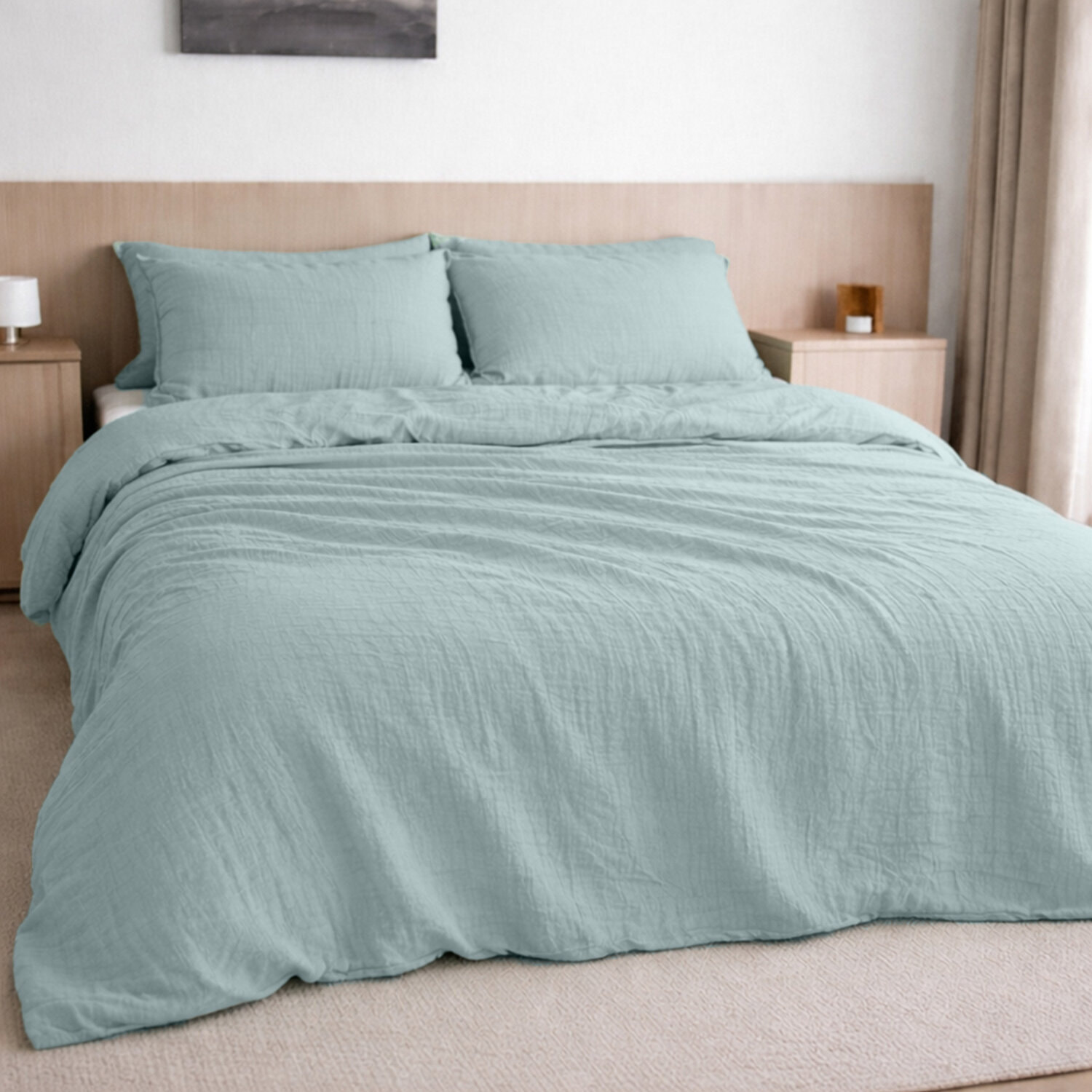 Housse de couette 100% gaze de coton lavé bleu givrée