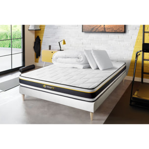 Pack cama completa - Colchón Espuma - Kit de base de cama - Blanco -  con 2 almohadas y 1 edredón