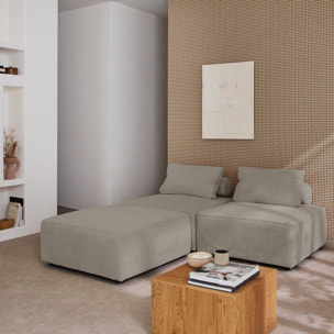 Lot de 3 chauffeuses pour canapé modulables velours côtelé gris clair avec un coussin