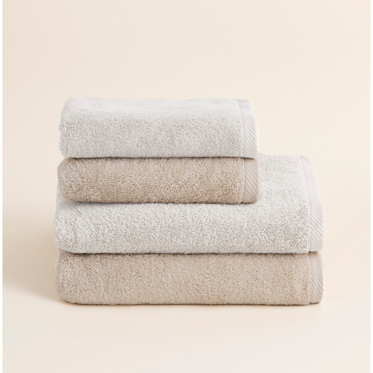 Set 2 toallas ducha + 2 toallas lavabo blanco-natural serenity