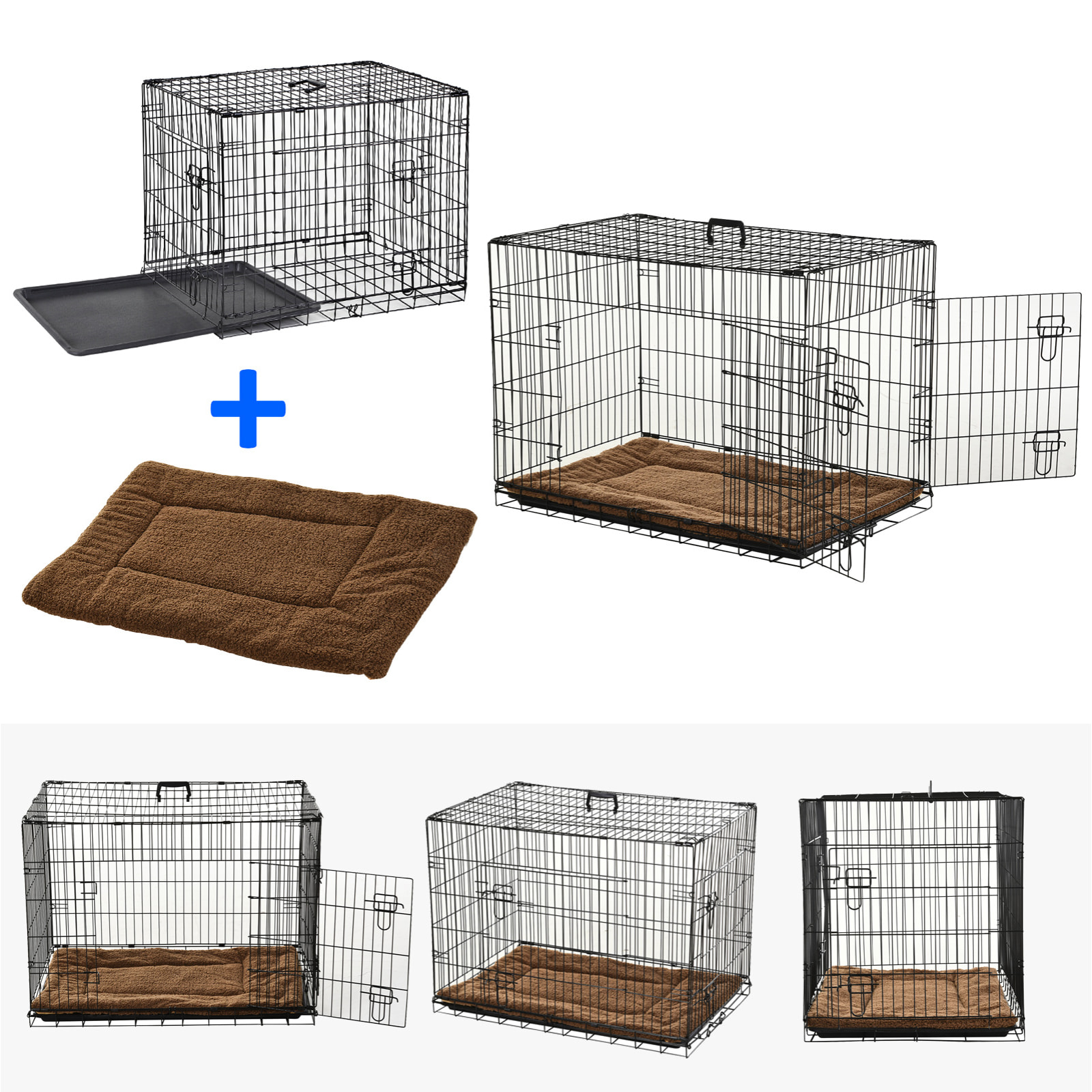 Cage caisse de transport pliante pour chien poignée, plateau amovible, coussin fourni 92 x 57 x 62,5 cm