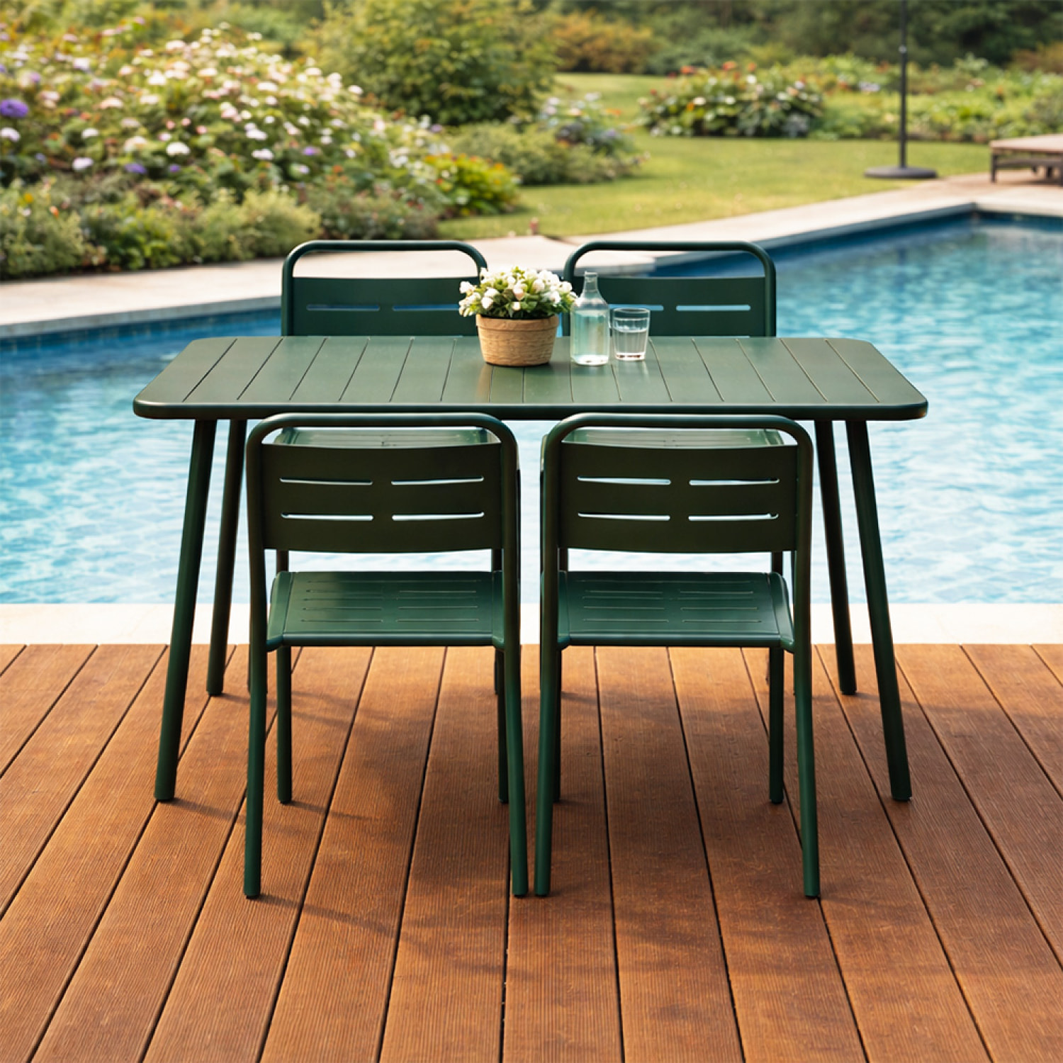 Ensemble table de jardin 120 cm et 4 chaises vert EVORA