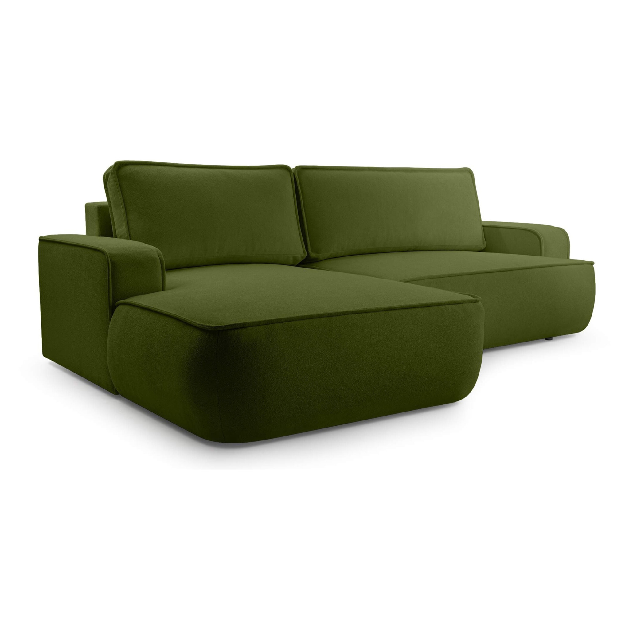 Nessino - canapé d'angle gauche 4 places - convertible avec coffre - en tissu texturé - Vert