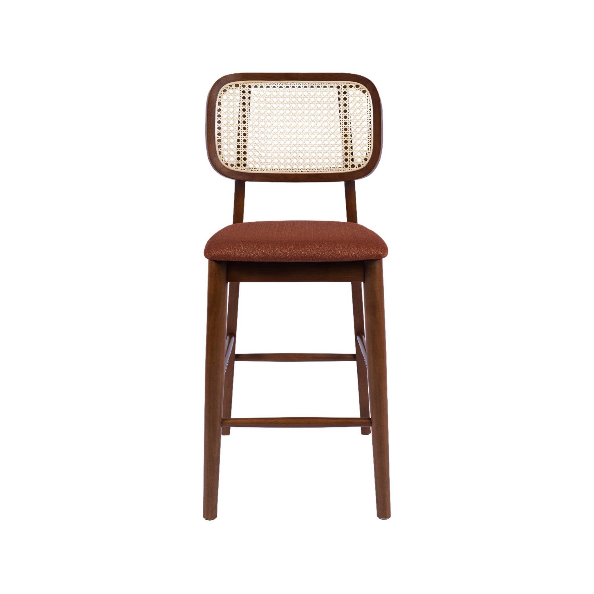 Tabouret de bar vintage bois d'hévéa cannage et tissu 66,5cm (lot de 2) MANI