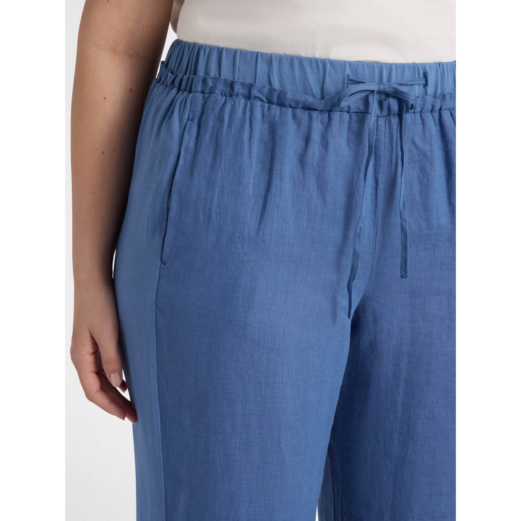 Fiorella Rubino - Pantalón de lino y punto con cordones - Azul