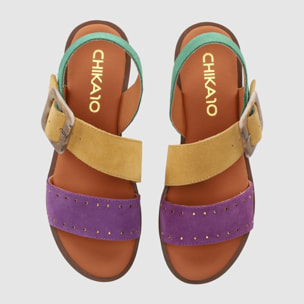 Sandalias de Serraje - Multi-Morado - Tacón: 1 cm