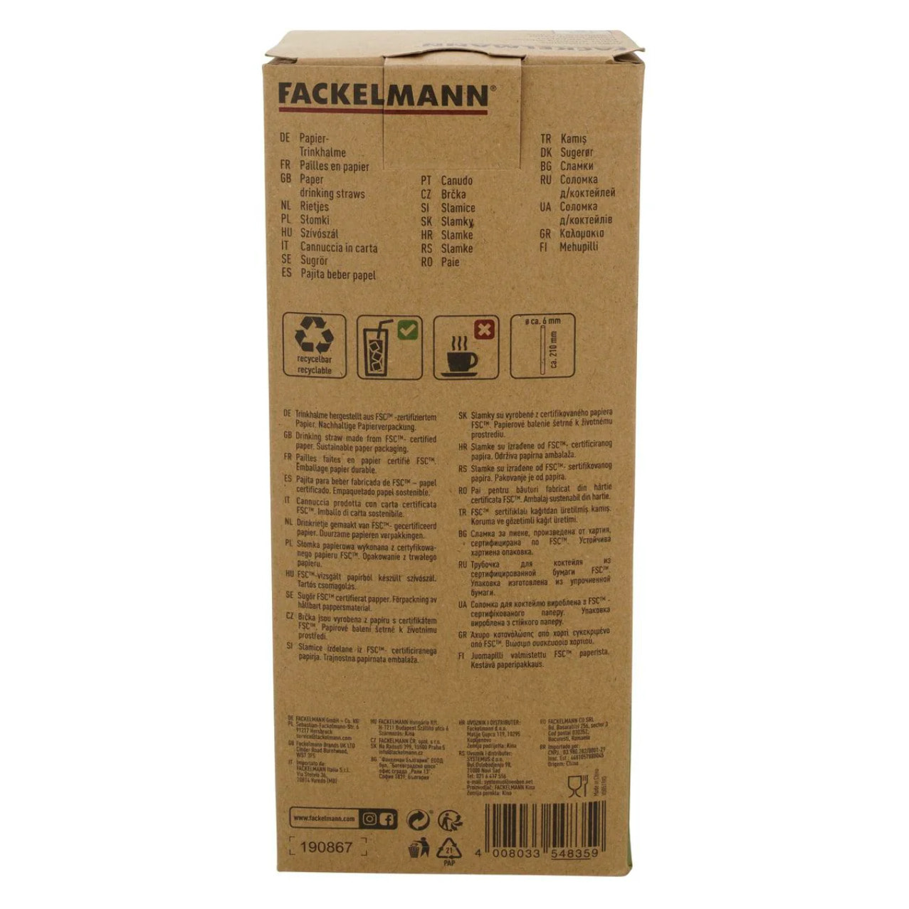 Boite de 250 pailles en papier brun 21 cm Fackelmann Nature