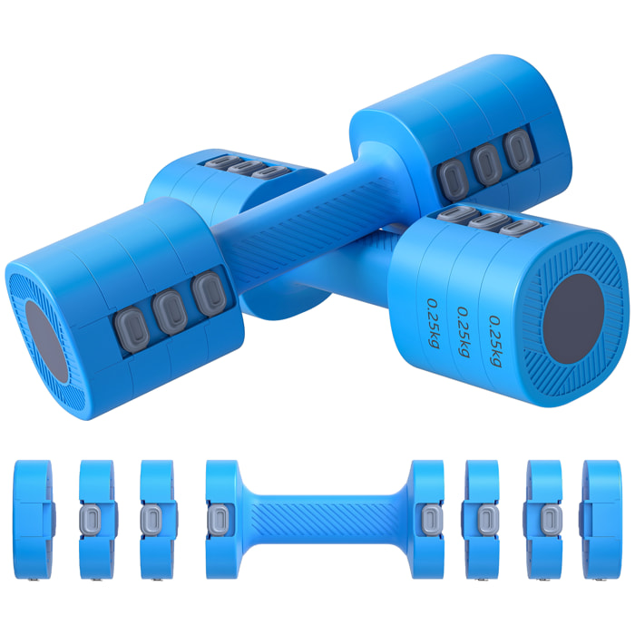 Juego de Mancuernas Ajustables 4 en 1, 1/1,5/2/2,5 kg, Juego de Pesas y Mancuernas de Metal con Mangos Antideslizantes y Diseño Cuadrado, para Entrenamiento en Casa, Gimnasio, Azul