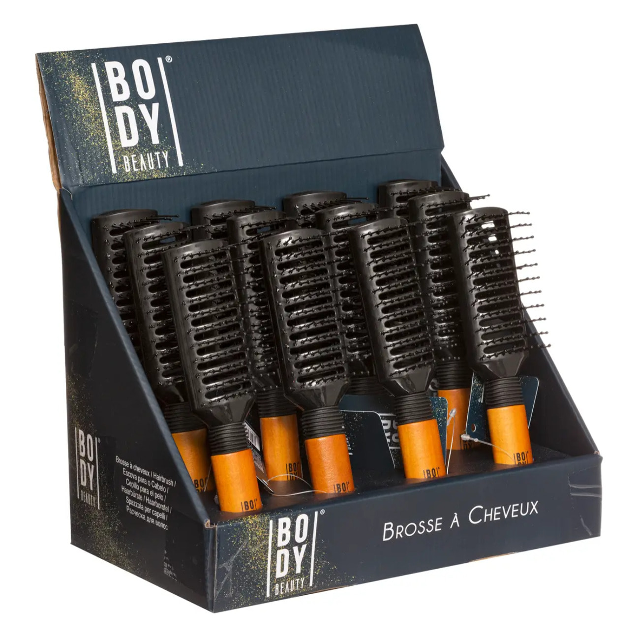 Brosse rectangulaire avec manche display noir en bois