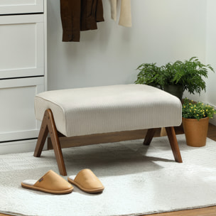 Reposapiés de Salón Taburete Bajo Tapizado en Pana Otomana Rectangular con Asiento Acolchado y Patas de Madera para Sala de Estar Dormitorio Beige