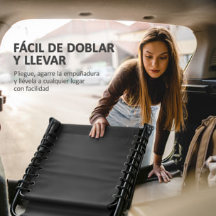 Tumbona Plegable, Tumbona Jardín Exterior Reclinable 5 Posiciones, con Reposacabezas Acolchado, Bolsillo Lateral y Estructura de Acero, para Terraza, Piscina, 189x58x30 cm, Negro