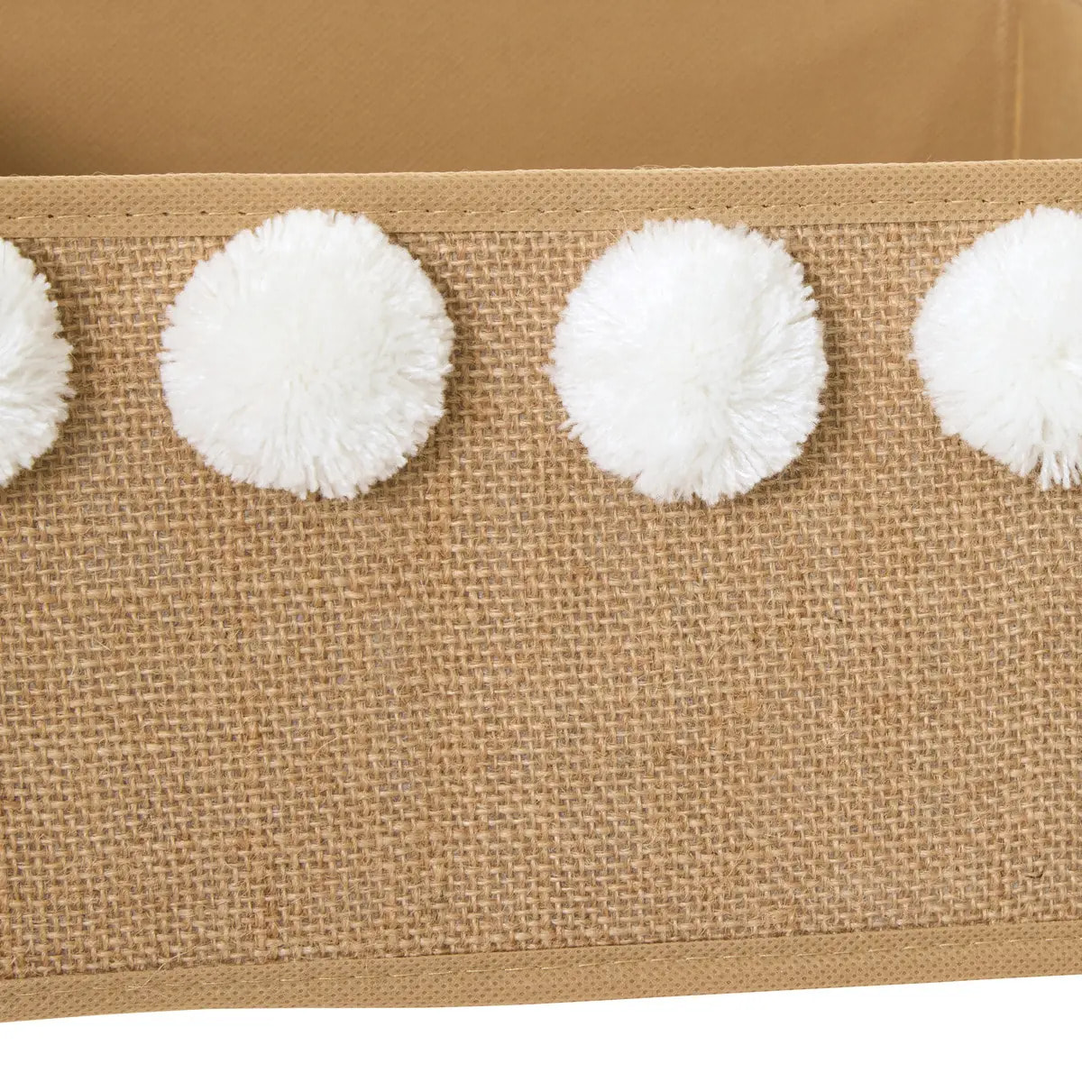 Boîte de rangement en jute Yuki pliable 29x29cm beige détail pompon