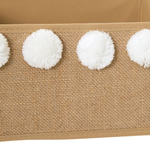 Boîte de rangement en jute Yuki pliable 29x29cm beige détail pompon