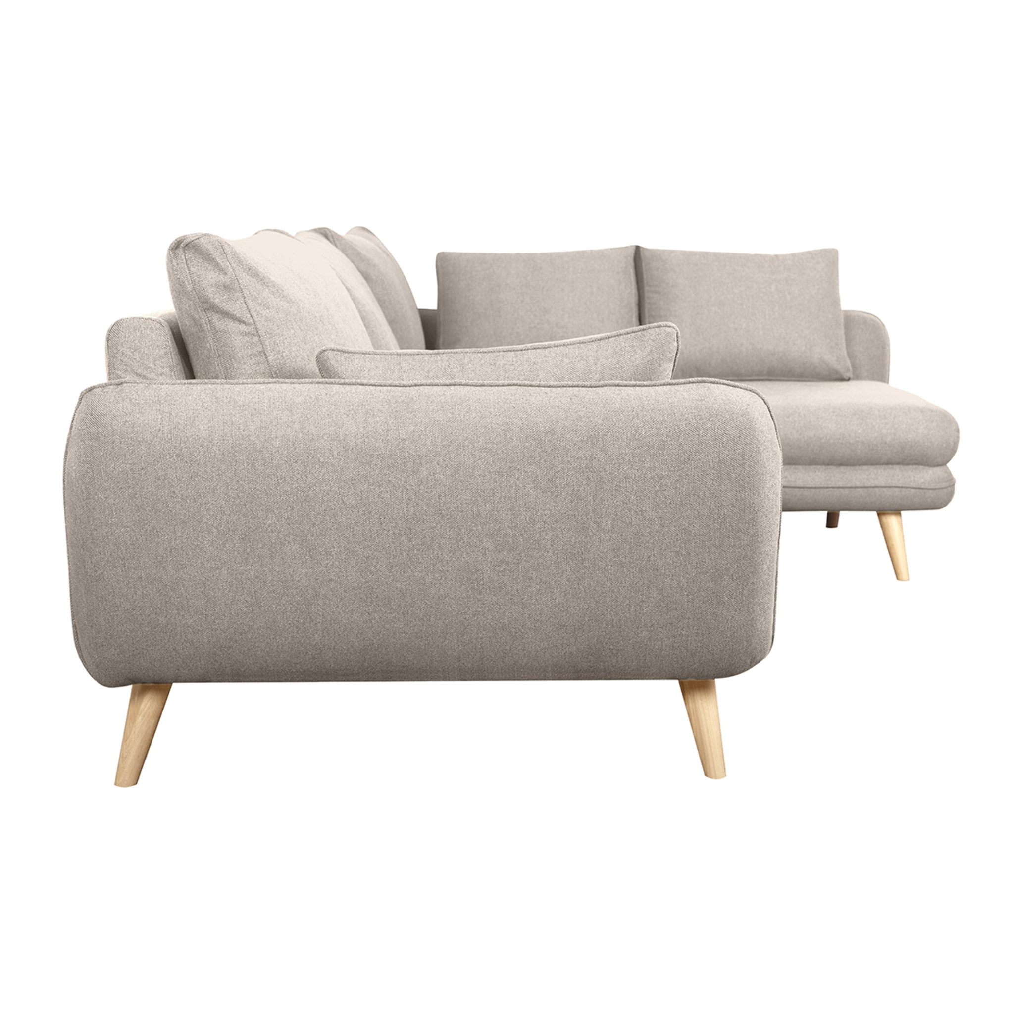 Canapé d'angle droit scandinave 5 places en tissu beige et bois clair CREEP