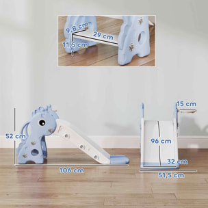Tobogán Infantil 3 en 1 Tobogán para Niños de 1 a 3 Años con Escalera Canasta de Baloncesto y Diseño de Jirafa para Interior 106x51,5x52 cm Azul