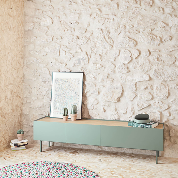 Mueble de televisión Arista con 2 cajones y 1 puerta abatible verde