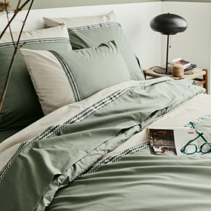 Drap plat en percale de coton à galon géométrique - Vert Olive