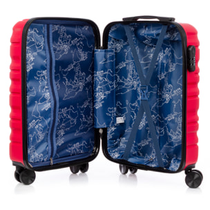 Set di 3 valigie Trolley, in materiale leggero ABS ad alta resistenza. Chiusura a combinazione e 4 ruote girevoli a 360°.