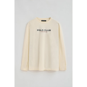 Maglietta ecrù a maniche lunghe con logo Established 2012 Polo Club