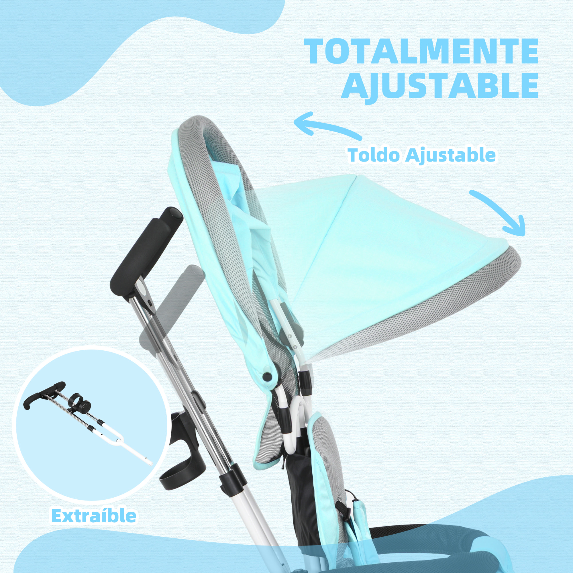 Triciclo para Bebés 6 en 1 Triciclo Evolutivo para Niños de 1-5 Años con Toldo Plegable Mango de Empuje Telescópico Cinturón de Seguridad y Cesto Carga 25 kg Verde Mint