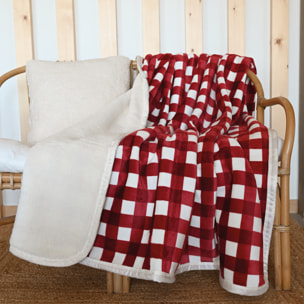 Jeté de canapé et lit motif vichy en polaire - Bordeaux