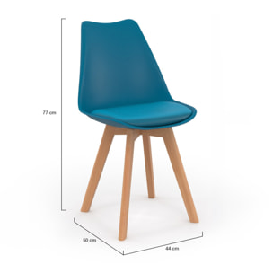 Chaises Nordia bleu canard pieds bois - lot de 2