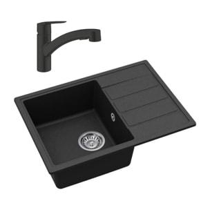 62x44 cm évier avec égouttoir réversible en Granite, à encastrer, noir + mitigeur lavabo/cuisine Grohe Start (SATSE2BG431)
