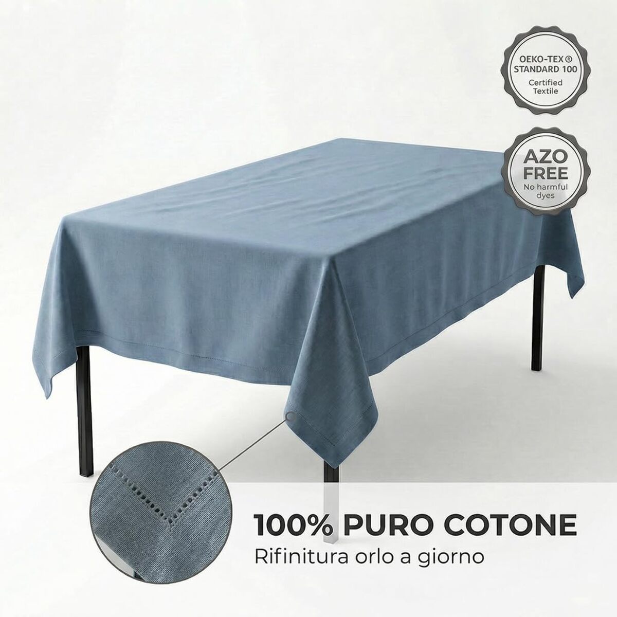 Tovaglia ajour in cotone - BLU MELANGE