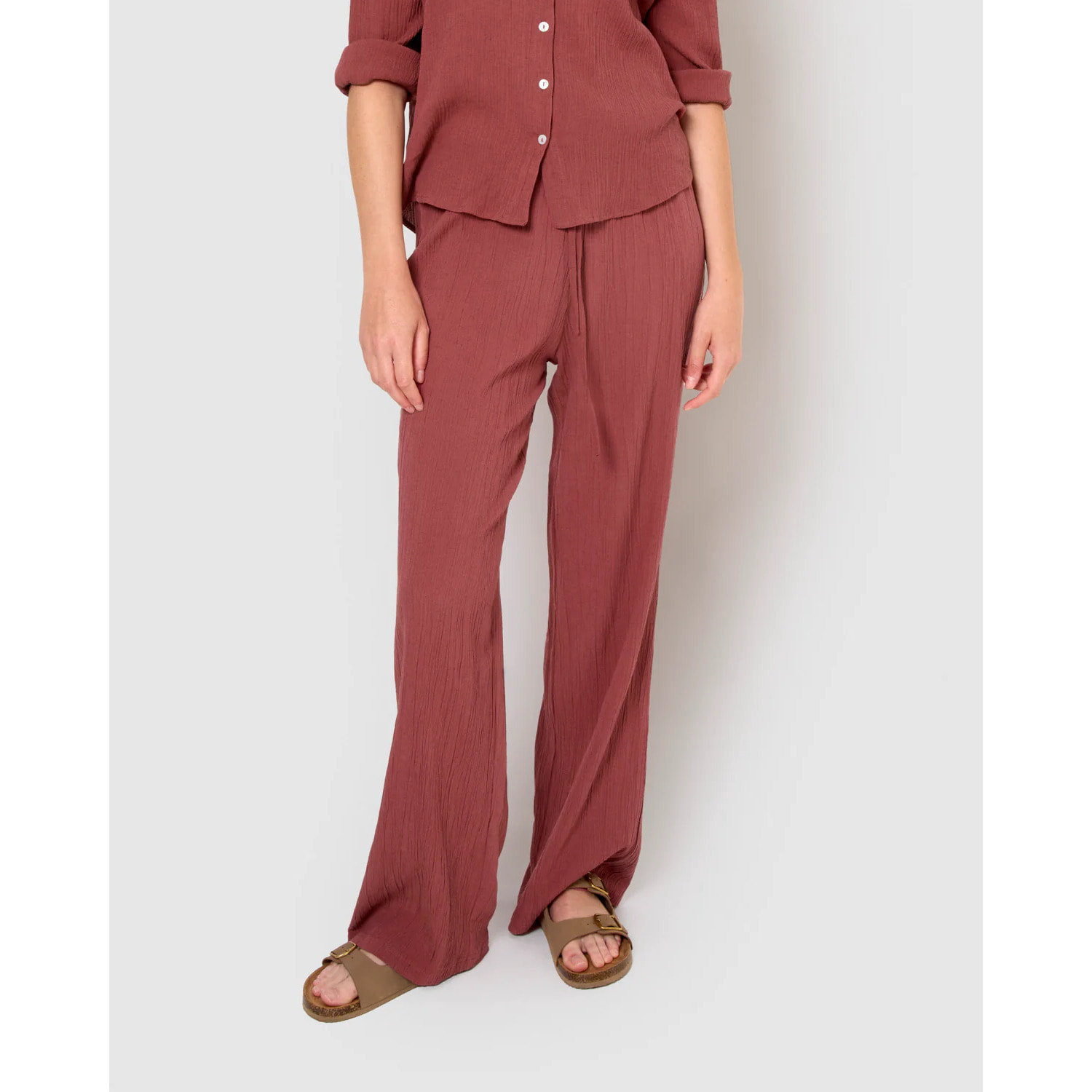 Pantalón algodón lino malva/rosa