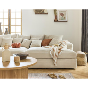 Collins - canapé droit 4 places avec double méridienne - assise profonde - velours côtelé grosses côtes - Beige