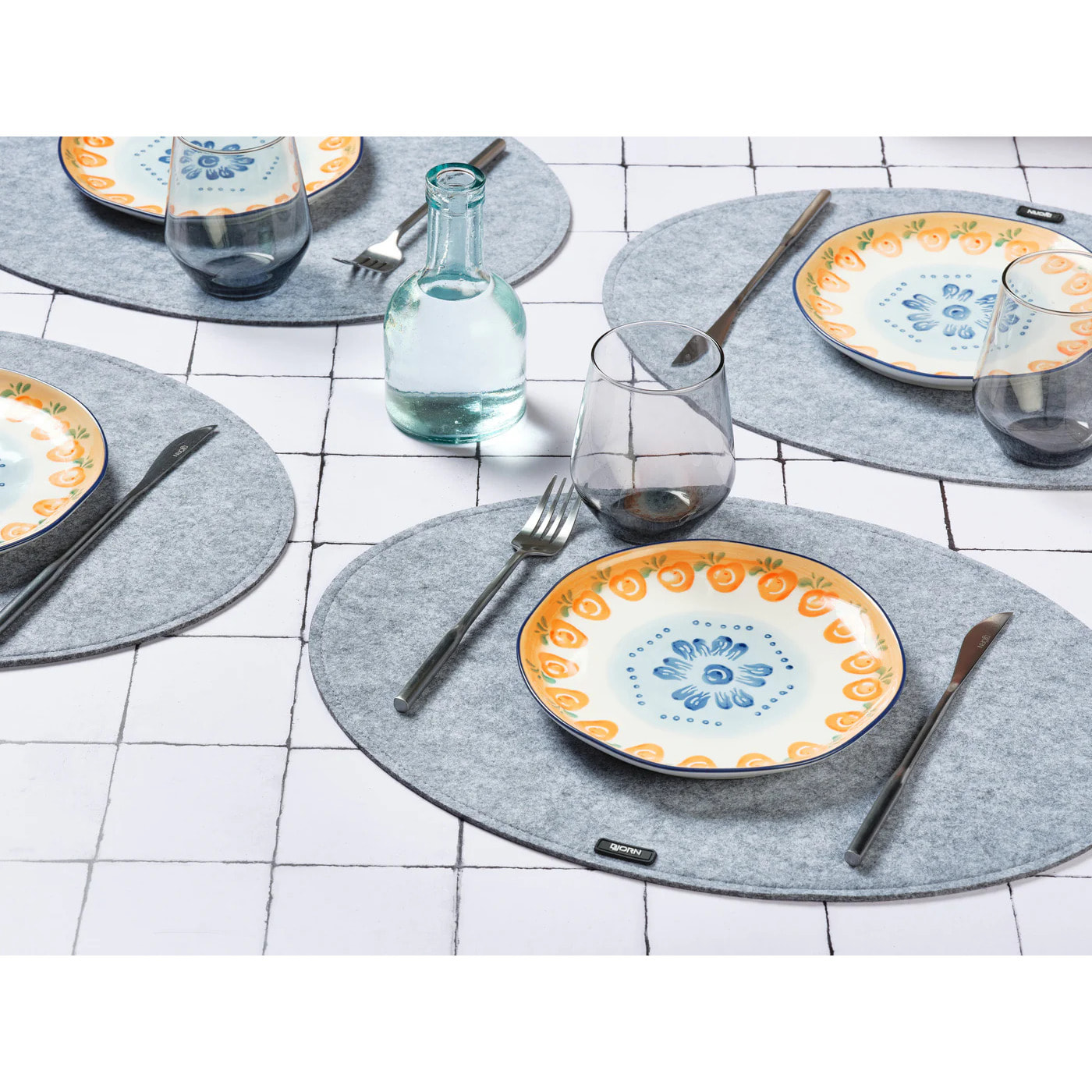 Set de table ovale - 6 pièces - Feutre recyclé gris