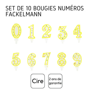 Ensemble de 10 bougies anniversaire du 0 au 9 Fackelmann Rio Party