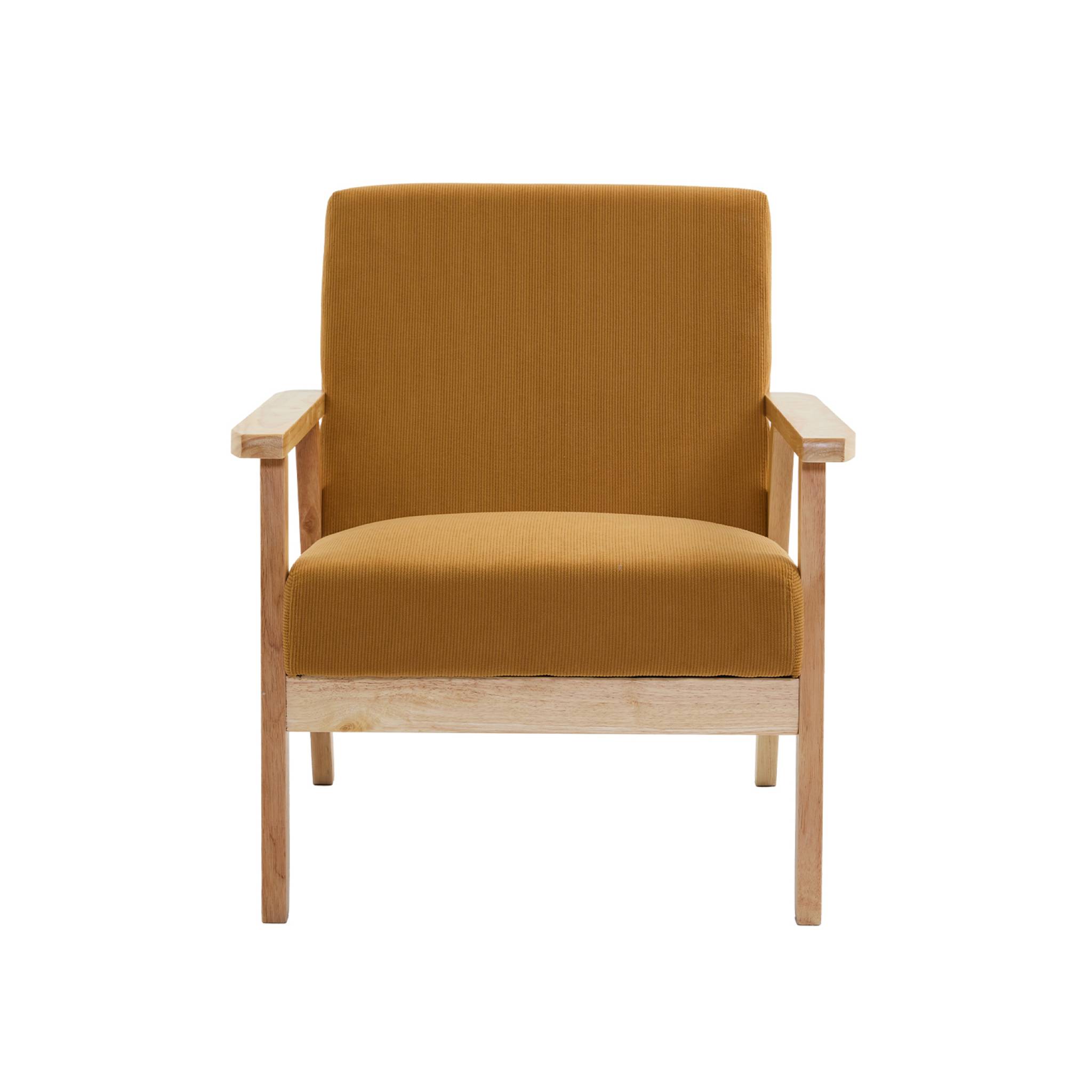 Fauteuil scandinave bois de peuplier, d'hévéa et velours côtelé ISAK