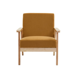 Fauteuil scandinave bois de peuplier, d'hévéa et velours côtelé ISAK