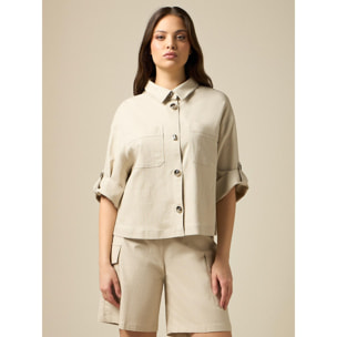 Oltre - Chaqueta boxy mezcla de lino - Beige