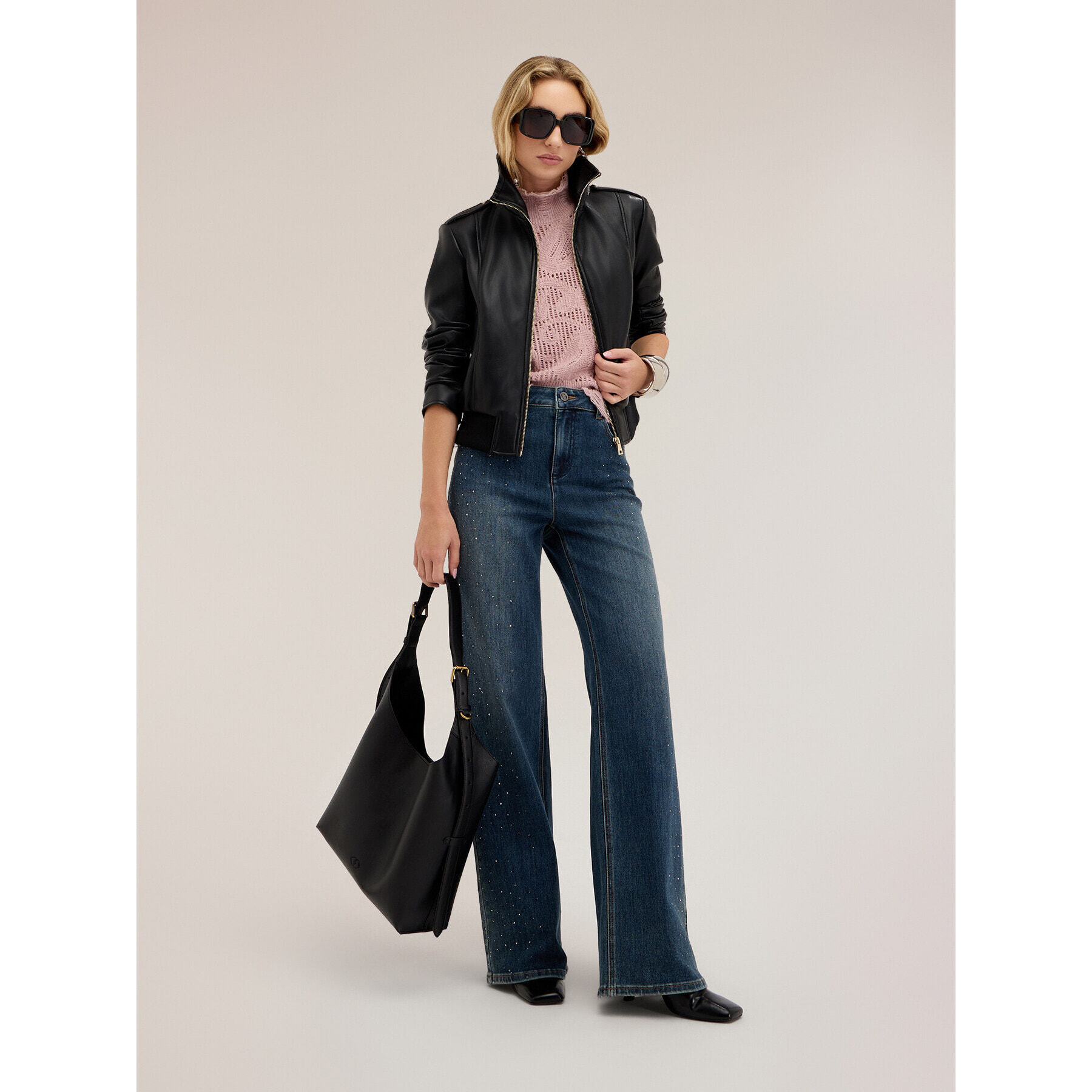 Motivi - Chaqueta corta con cuello alto y cremallera - Negro