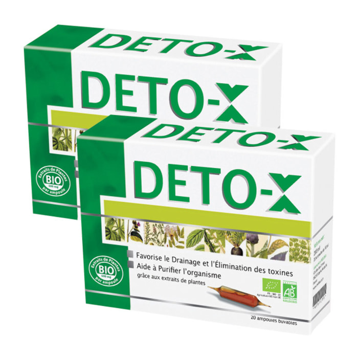 NUTRI EXPERT - Deto-X -Complément alimentaire BIO à base de plantes - Favorise le drainage et l'élimination des toxines - Cure de 20 j - Lot de 2 produits