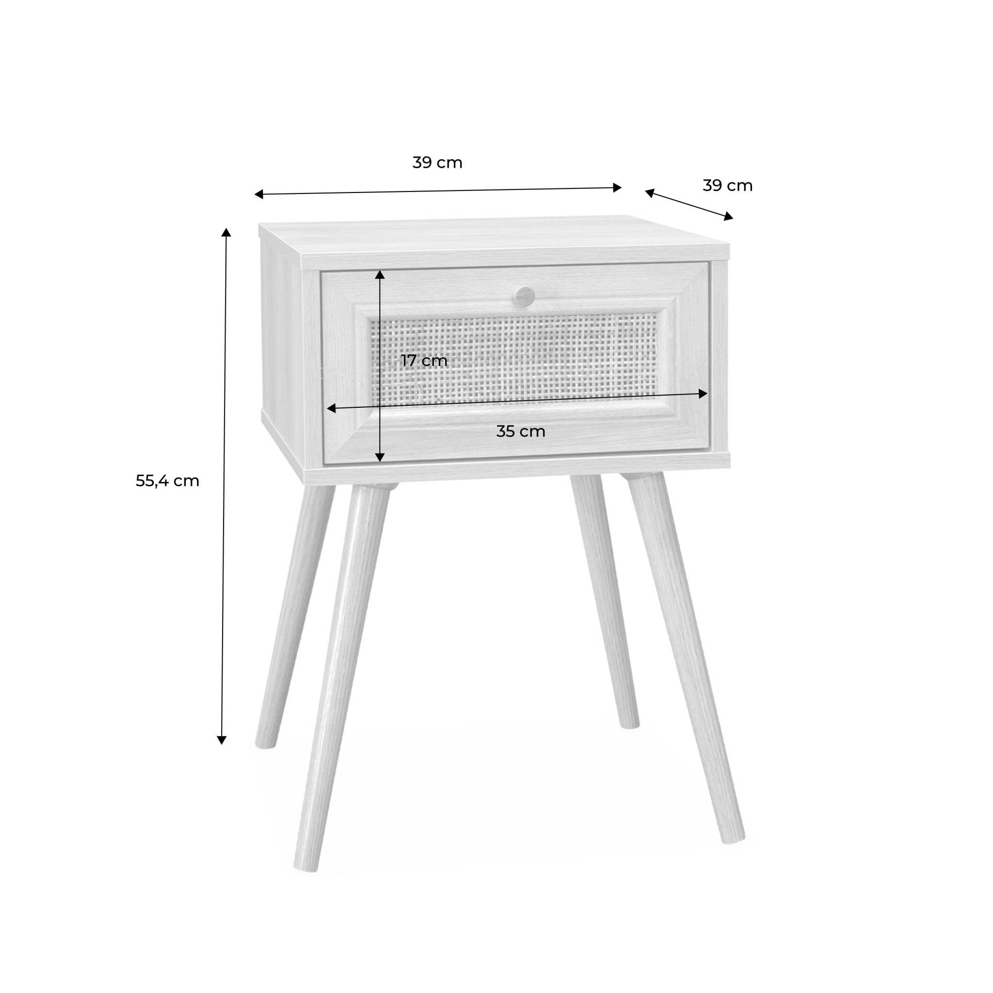 Lot de 2 tables de chevet effet bois blanc et cannage avec 1 tiroir