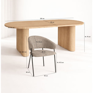 Ensemble table ovale effet bois 220cm et 6 fauteuils en tissu taupe QUITO
