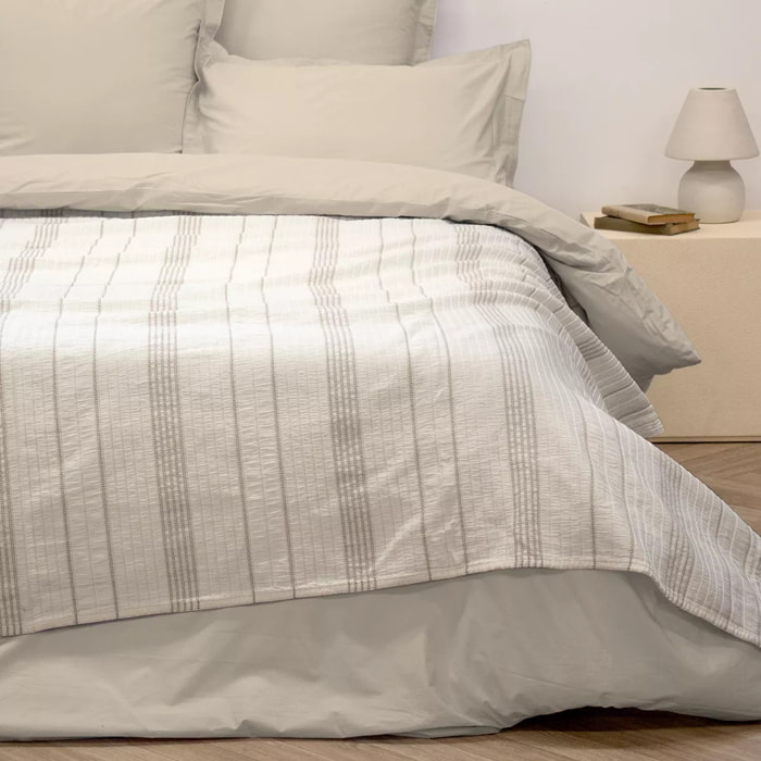 Couvre-lit pur coton lavé 450 g/m² rayé blanc beige Gordes blanc