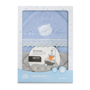 Capa Baño 1X1 Mod Carita Oso Baby Guipur+ Gorro Azul