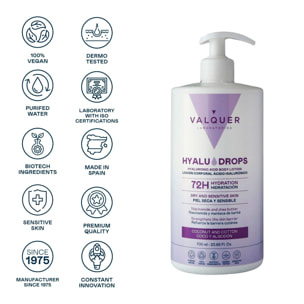 Valquer Hyaludrops Loción Corporal Coco y Algodón – Hidratación 72H - 700 ml