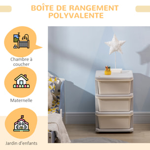 Organisateur de jouets enfant 3 tiroirs - boîtes de rangement plastique - PP gris clair crème
