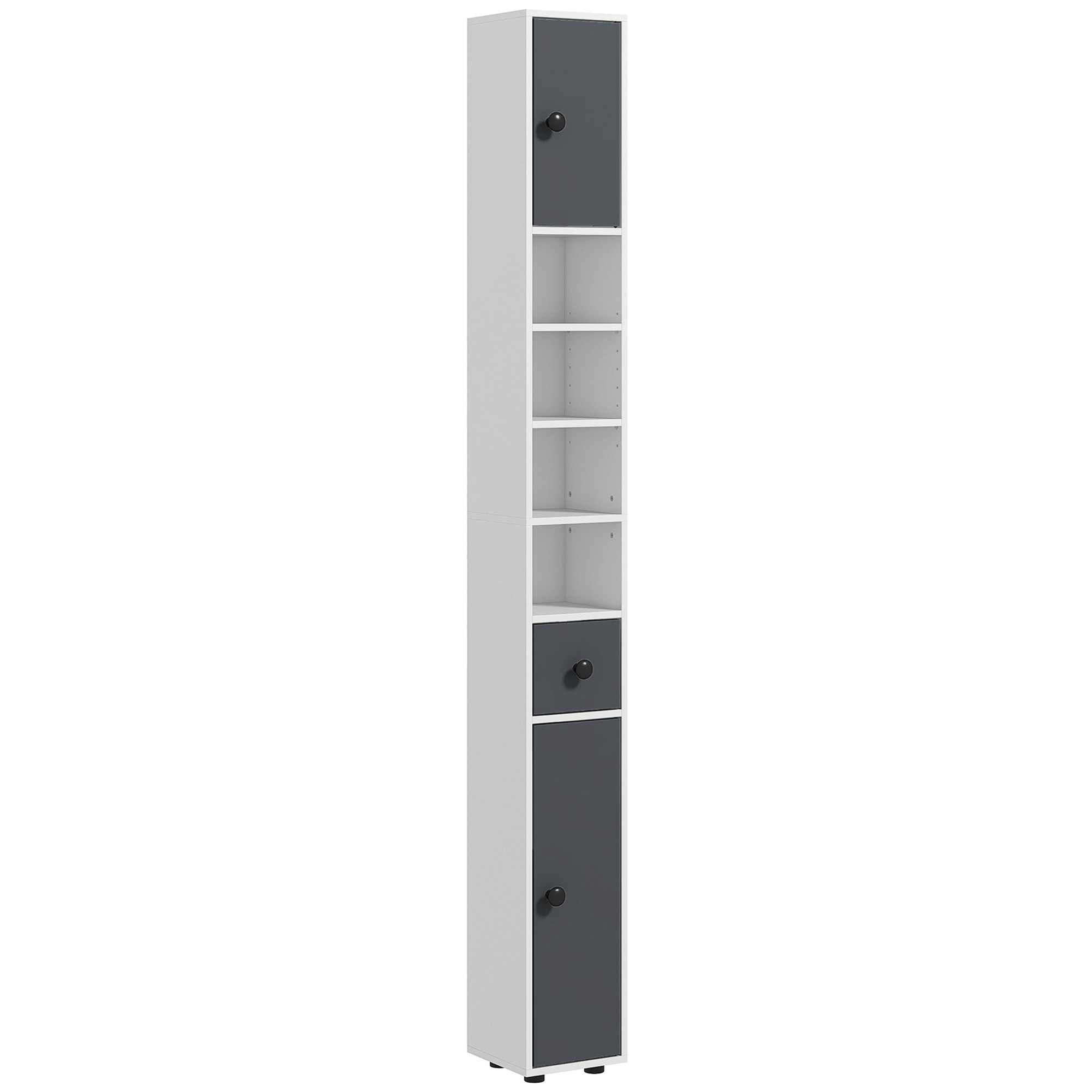 Columna de Baño Moderna Armario Alto de Baño con 1 Cajón 5 Estantes Ajustables y 2 Puertas Mueble de Baño Carga 30 kg 20x20x180 cm Gris