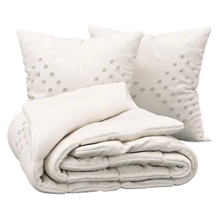 Parure de lit "Vilma" coton lavé tufté blanc ivoire 240x220cm