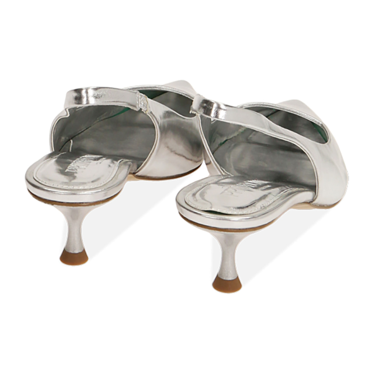 Décolleté slingback argento laminato, tacco 5 cm