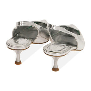 Décolleté slingback argento laminato, tacco 5 cm