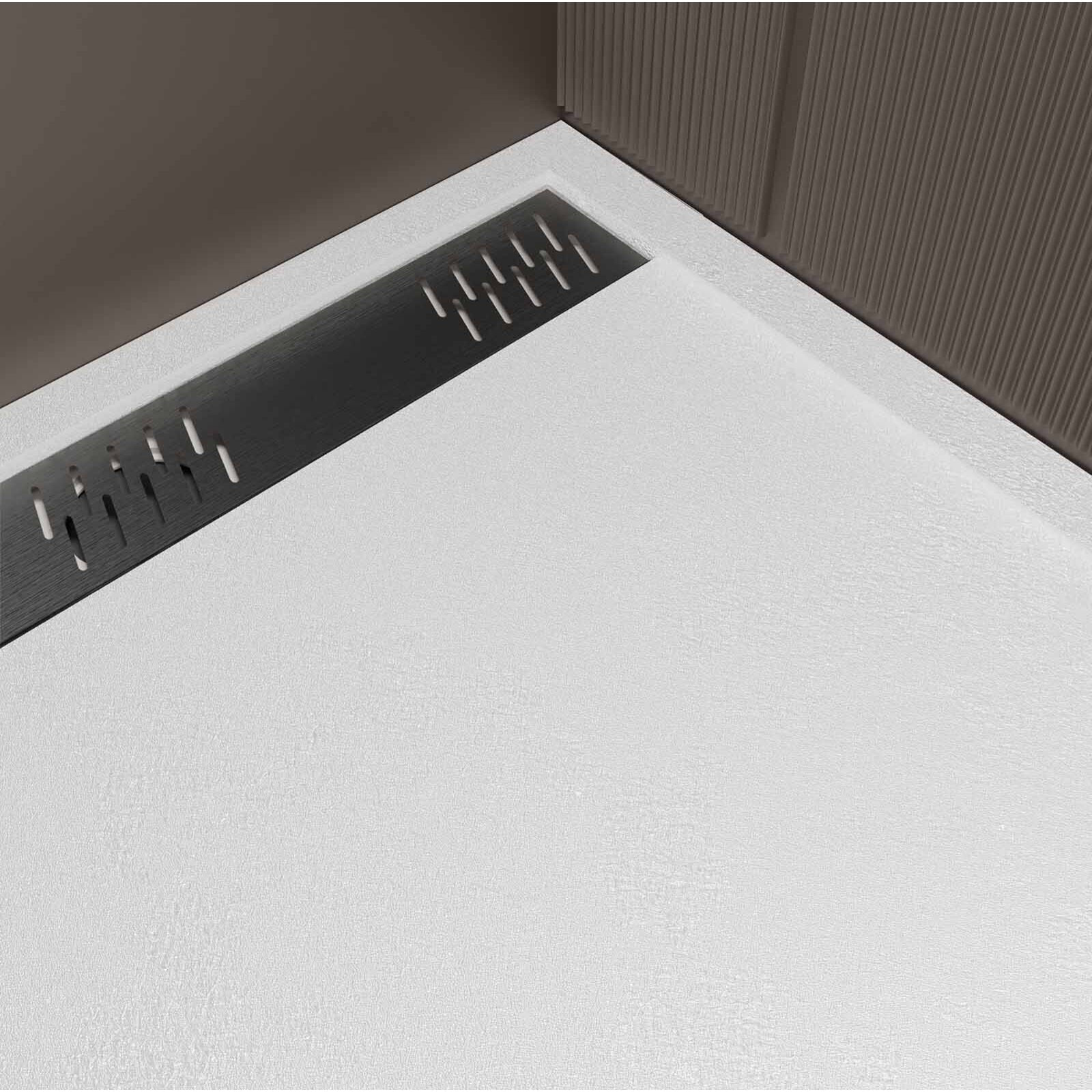 Receveur de douche en résine blanc 80x120x3 cm effet pierre granit + grille linéaire gun métal